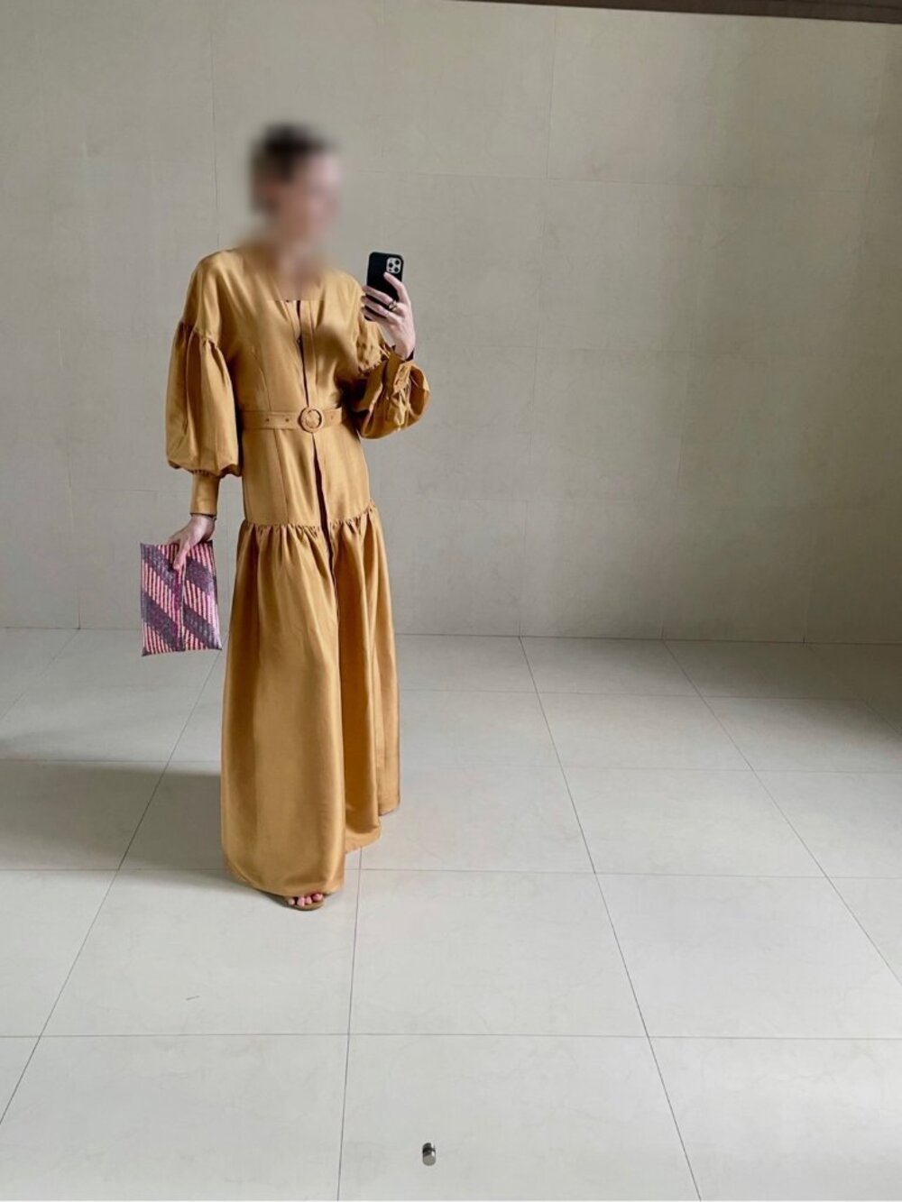 Auteur Studio Bella Dress Marigold Silk Tiered Maxi Blouson Sleeve S